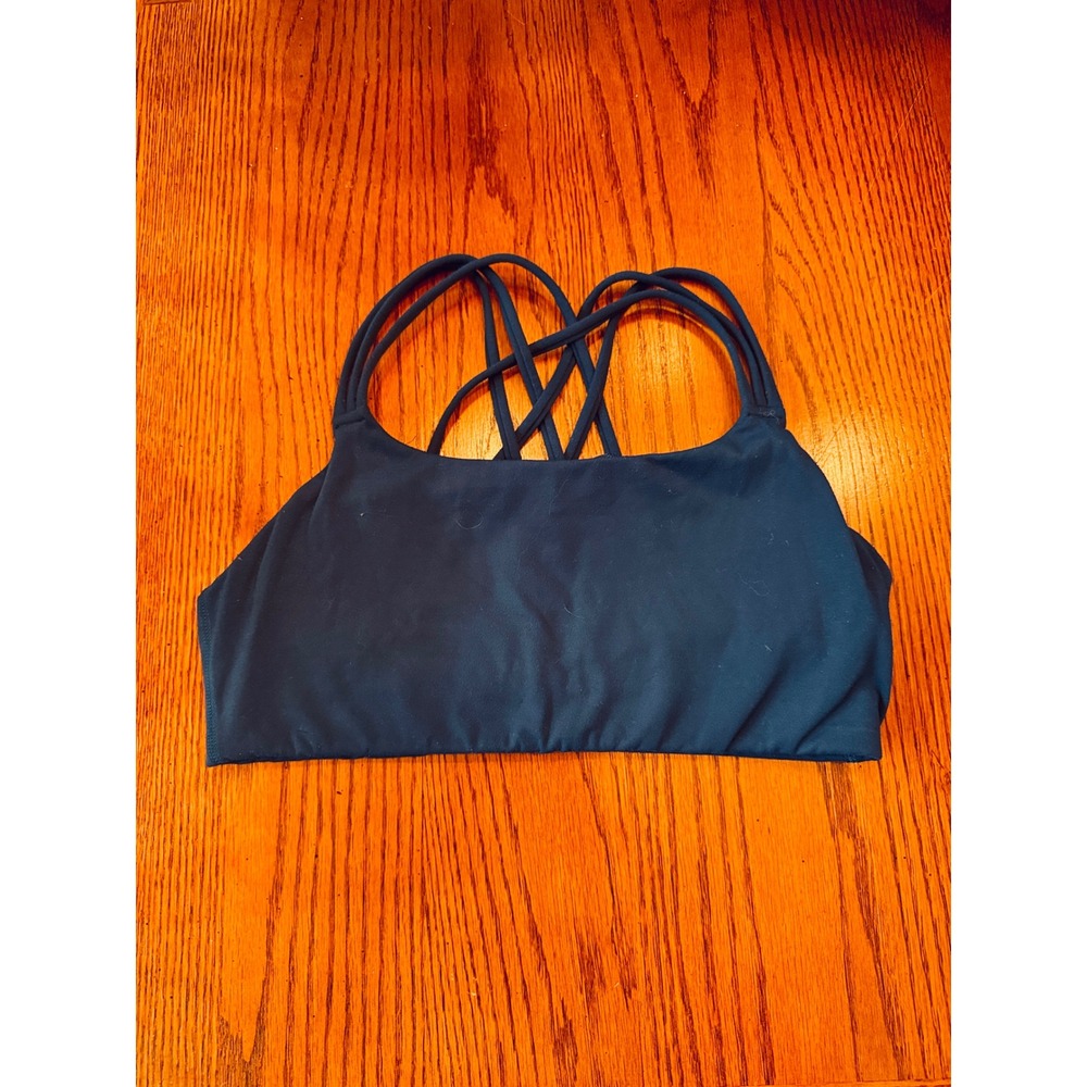 Athleta Sports Bra Women Medium Fitness Blue Strappy Back Yoga Gym Activewear